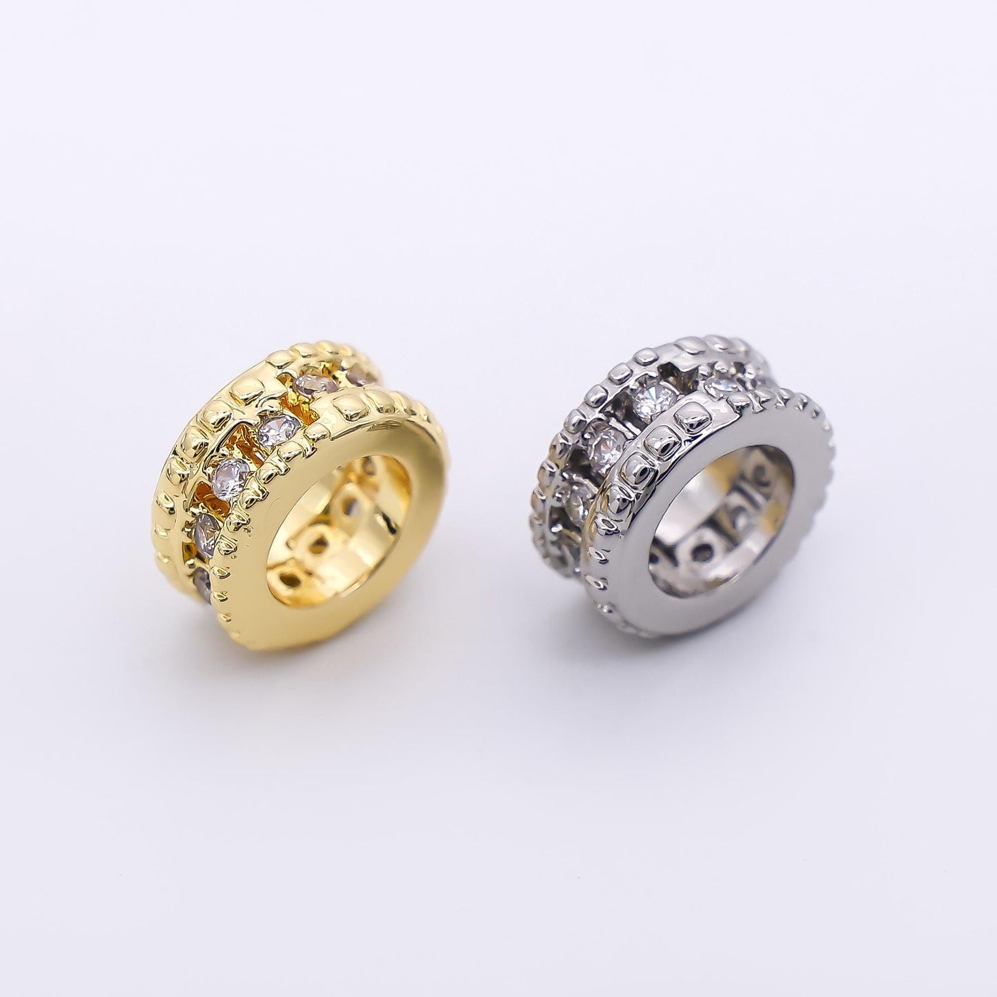 24K Gold Filled Micro Paved CZ Car Tires-Rondelle Hole Bead Spacer | B-069