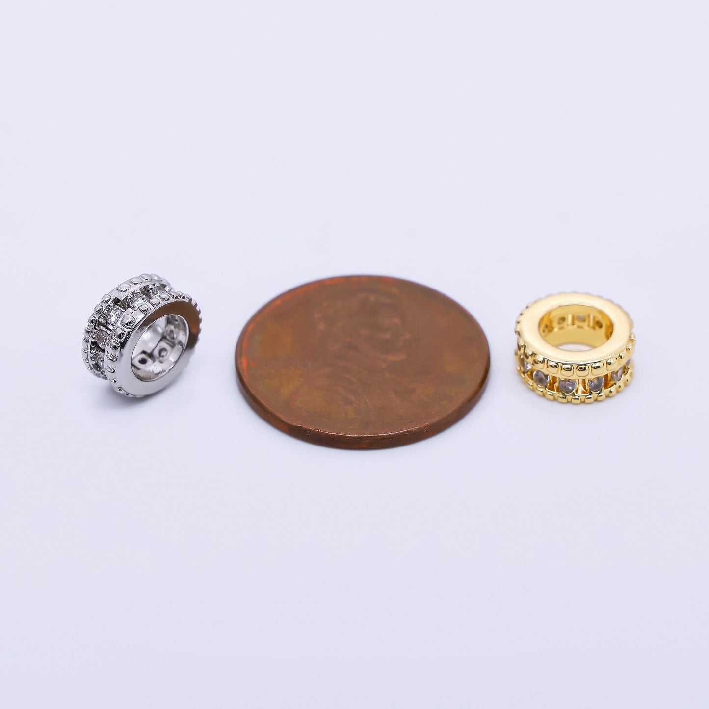 24K Gold Filled Micro Paved CZ Car Tires-Rondelle Hole Bead Spacer | B-069