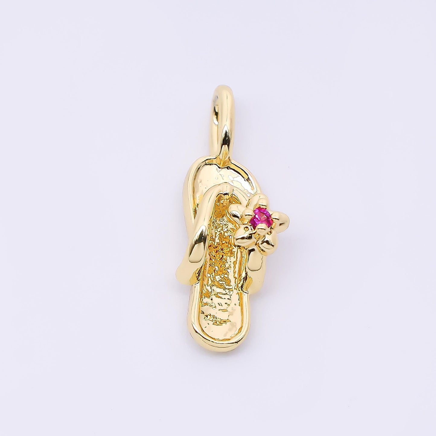 24K Gold Filled 14mm Fuchsia Flower CZ Sandals Pendant in Gold & Silver | AH-528