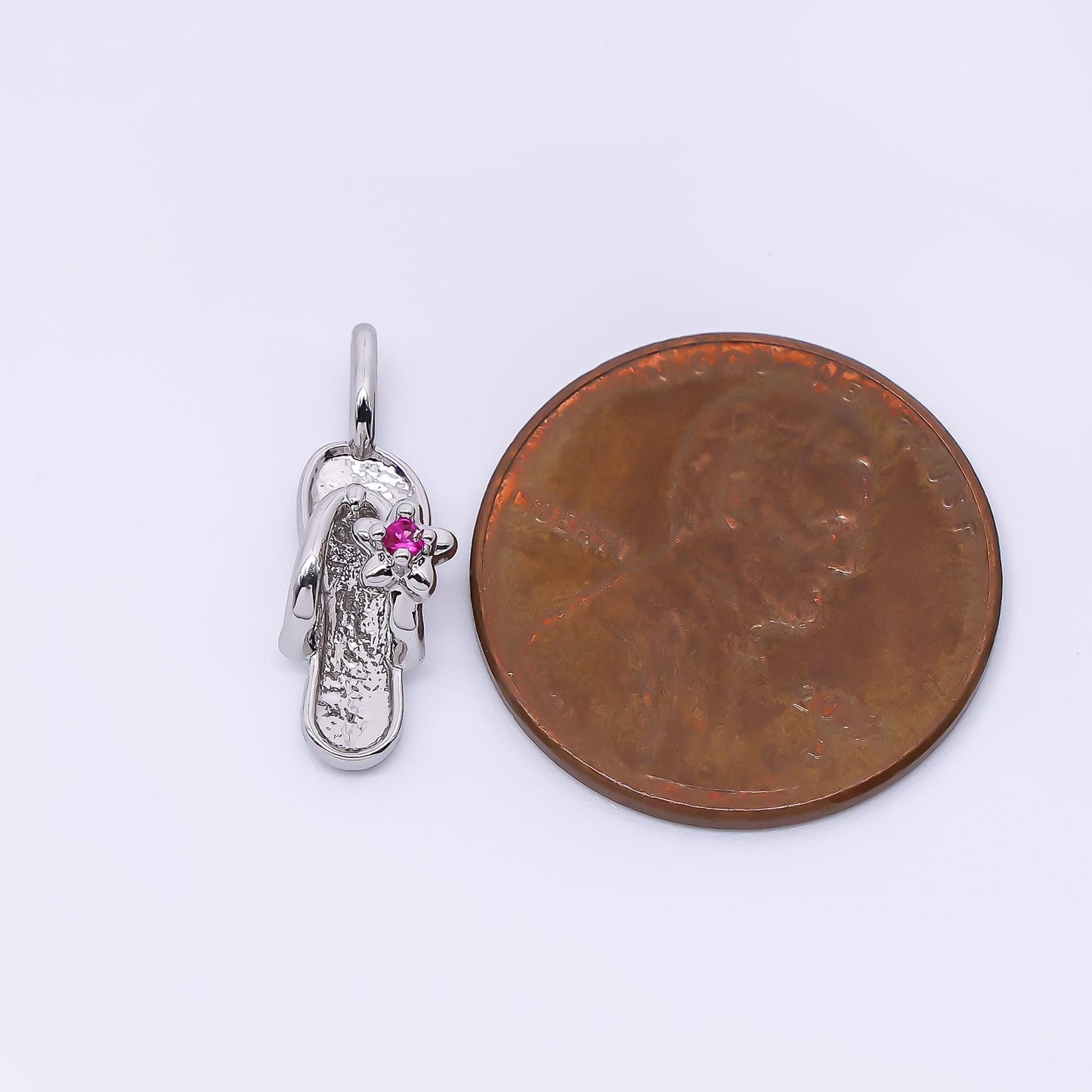 24K Gold Filled 14mm Fuchsia Flower CZ Sandals Pendant in Gold & Silver | AH-528