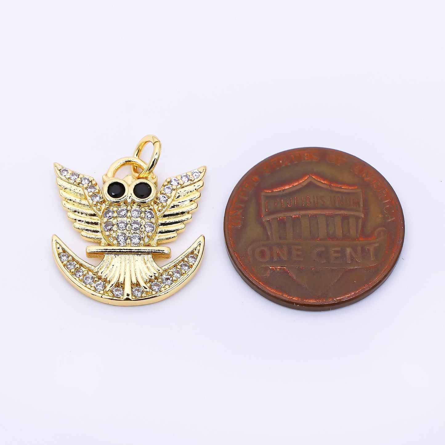 24K Gold Filled 17mm Micro Paved & Black CZ Night Owl Charm | AF-538