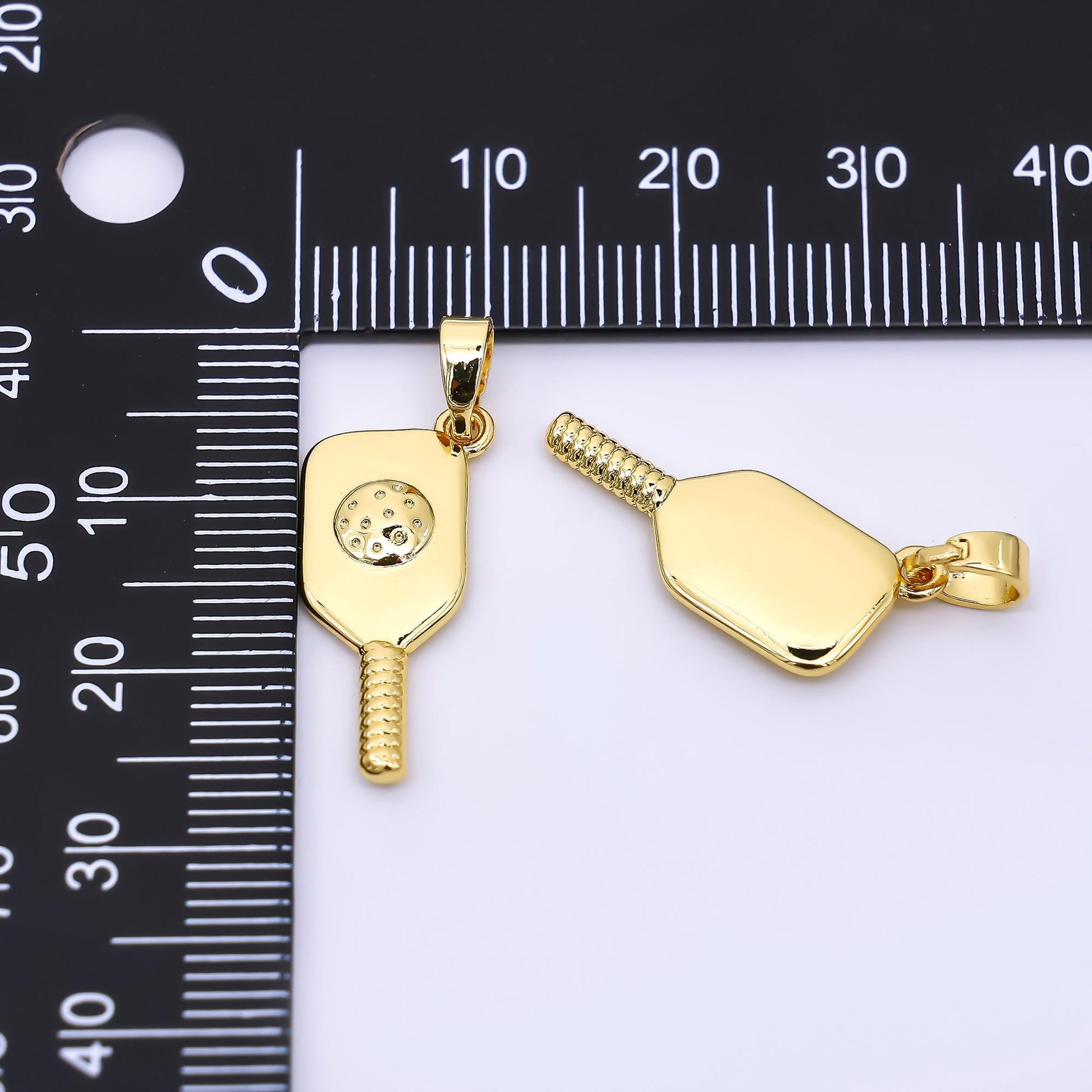 24K Gold Filled 22mm Power Paddle Pickle Ball Racket Sport Charm | AH-476