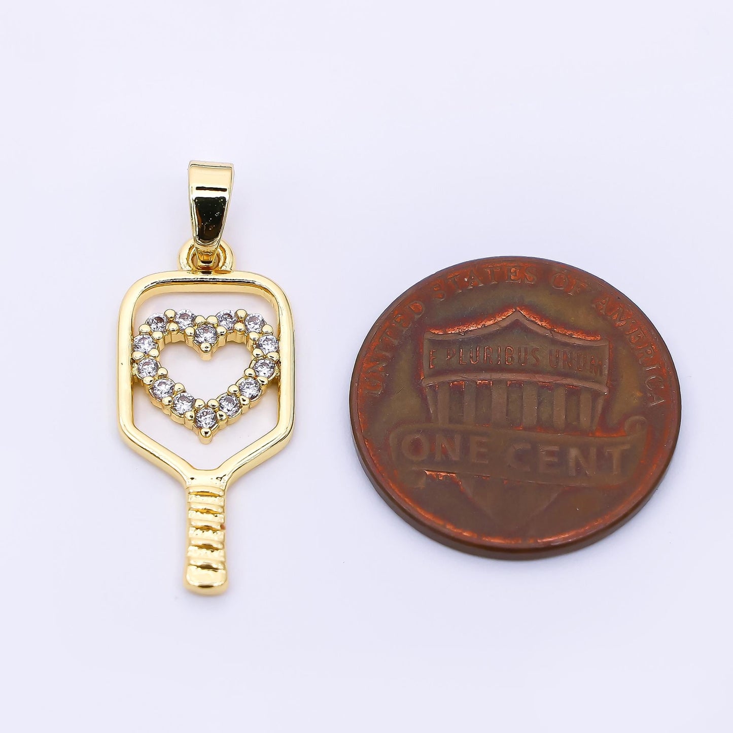 24K Gold Filled 23mm Micro Paved CZ Heart for Paddle Pickle Ball Racket Sport Charm | AH-475
