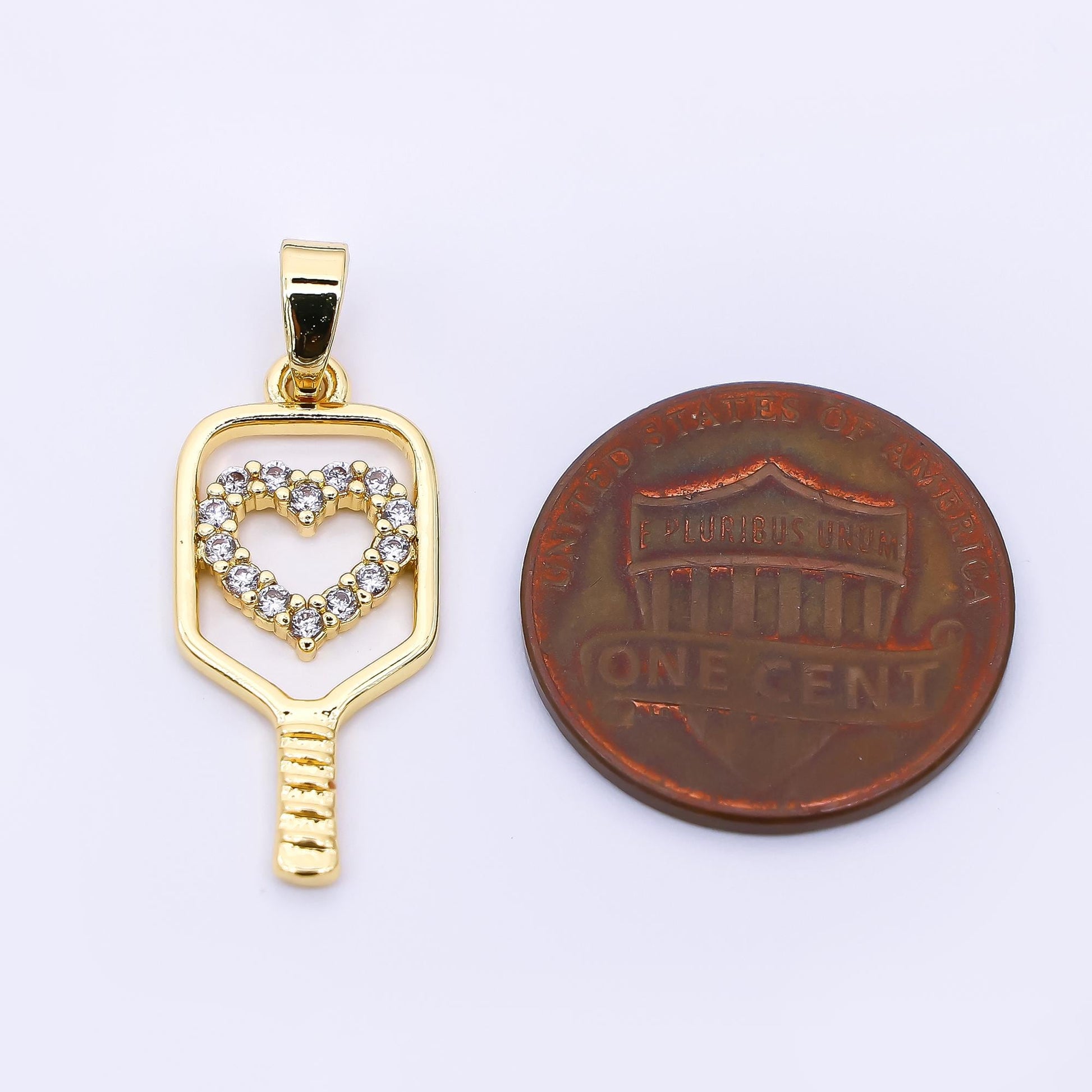 24K Gold Filled 23mm Micro Paved CZ Heart for Paddle Pickle Ball Racket Sport Charm | AH-475