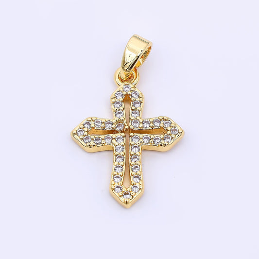 24K Gold Filled 20mm Micro Paved CZ Cross Religious Pendant | AH-471