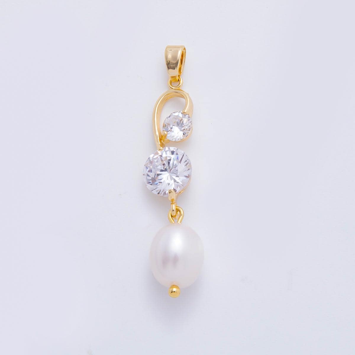 Pearl Solitaire CZ Round drop gold filled White charm | AF-A1112