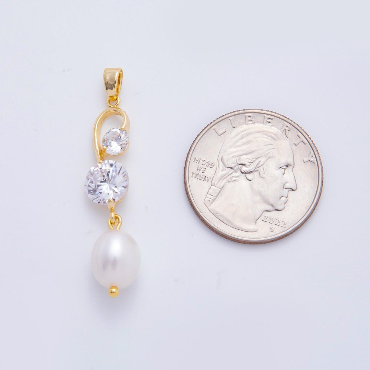 Pearl Solitaire CZ Round drop gold filled White charm | AF-A1112