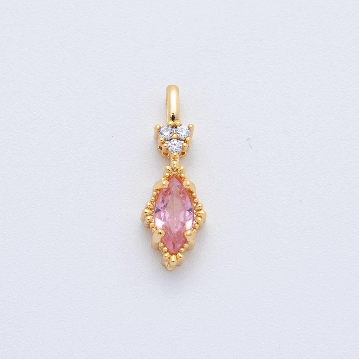 Tiny CZ Marquise Charm for Add on Charm Dangle Pink Charm 18k Gold Filled Drop Charm C-366