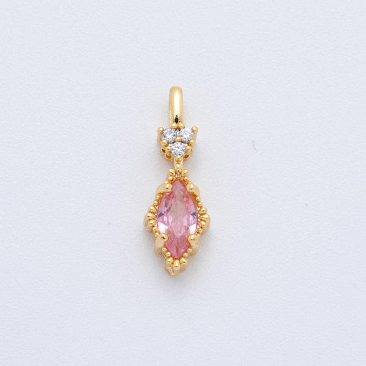 Tiny CZ Marquise Charm for Add on Charm Dangle Pink Charm 18k Gold Filled Drop Charm C-366
