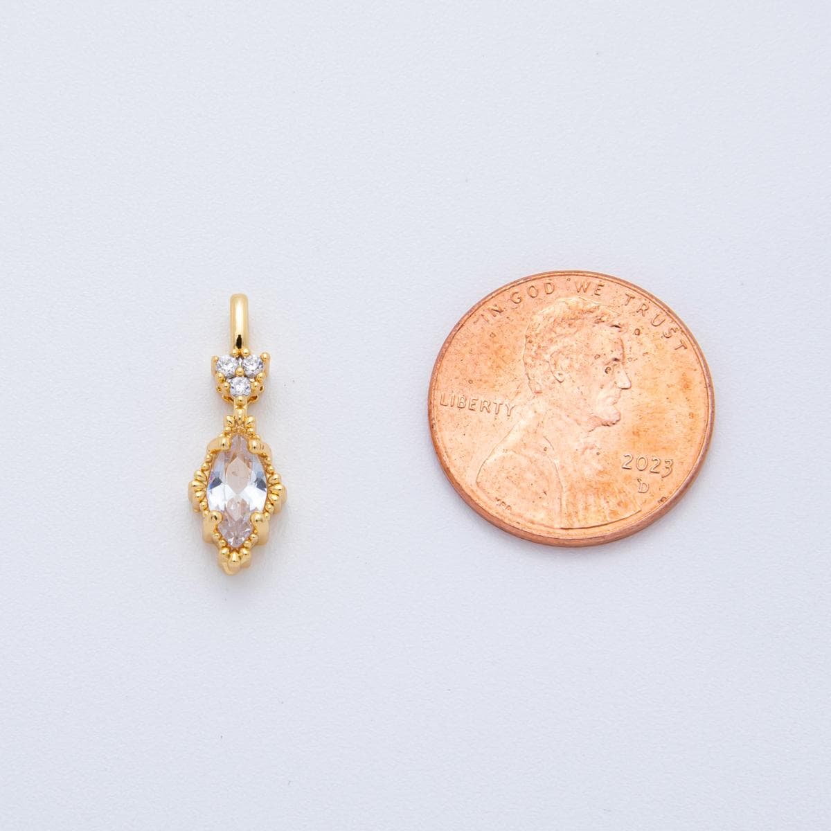 Tiny CZ Marquise Charm for Add on Charm Dangle Pink Charm 18k Gold Filled Drop Charm C-366