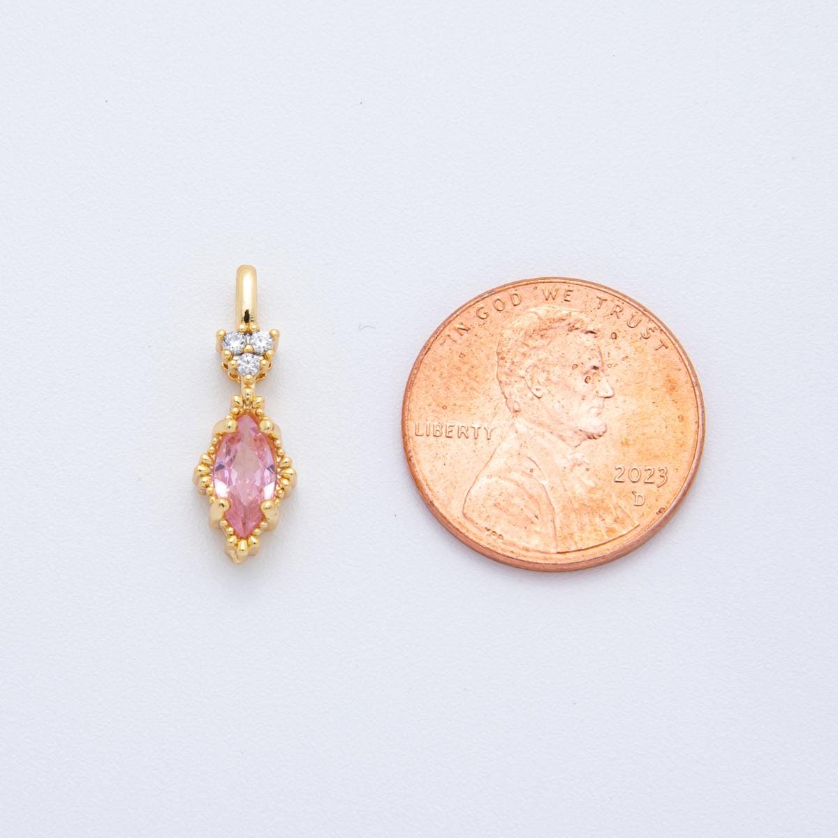 Tiny CZ Marquise Charm for Add on Charm Dangle Pink Charm 18k Gold Filled Drop Charm C-366
