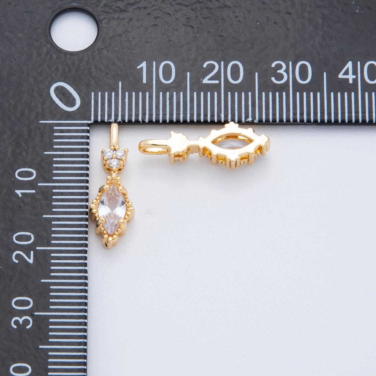 Tiny CZ Marquise Charm for Add on Charm Dangle Pink Charm 18k Gold Filled Drop Charm C-366