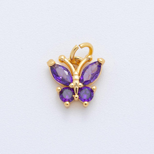 Mini Cubic Zirconia Butterfly charm, Purple Orange CZ Charm Monarch Insect Animal Summer Trend Jewelry for Earring Bracelet Necklace C-538
