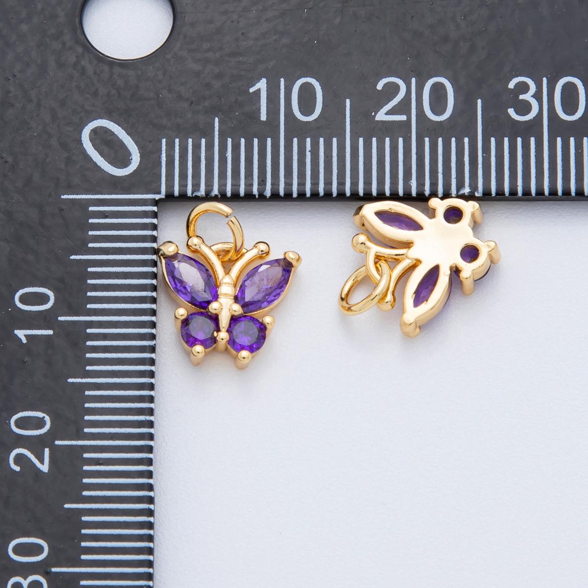 Mini Cubic Zirconia Butterfly charm, Purple Orange CZ Charm Monarch Insect Animal Summer Trend Jewelry for Earring Bracelet Necklace C-538