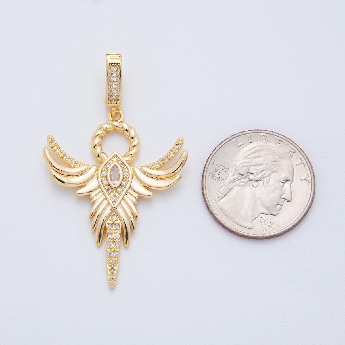 18K Gold Filled Clear micro paved cz phoenix charm bird wings gold Pendant for necklace bracelet component AF-A1111