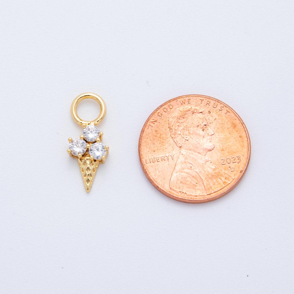 18K Gold Filled Ice Cream Charm Round CZ Add-On Drop Earring Charm | C-374