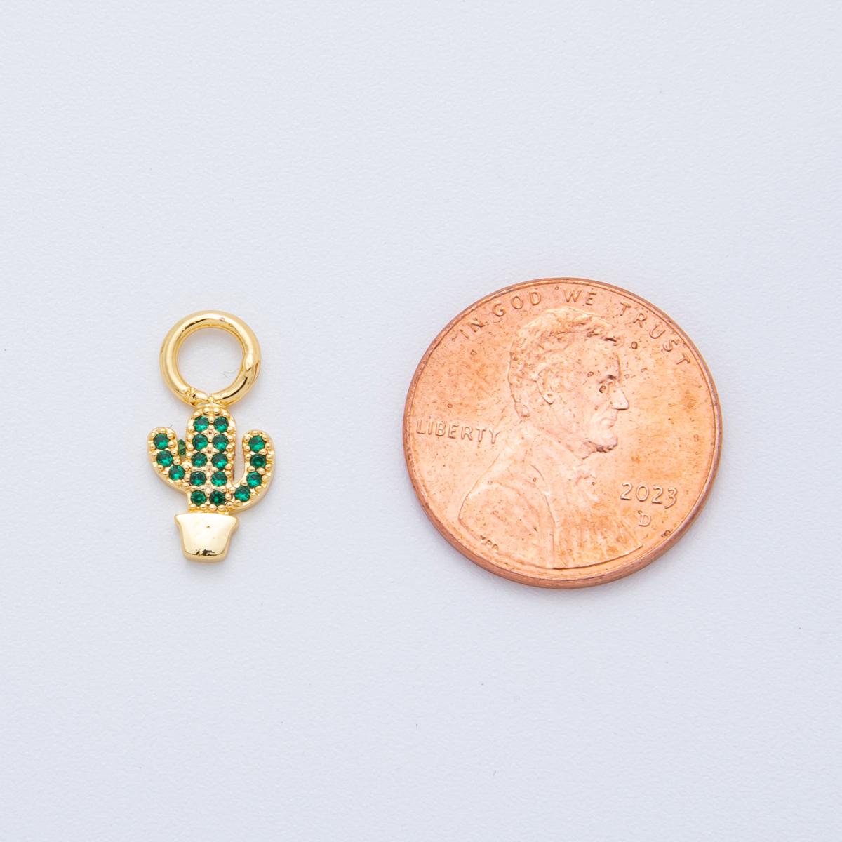 Tiny Green Cactus Hoops Dangle Charm 18k Gold Filled Succulent Charm with Large Loop for DIY Earring Jewelry Making Supply C-519