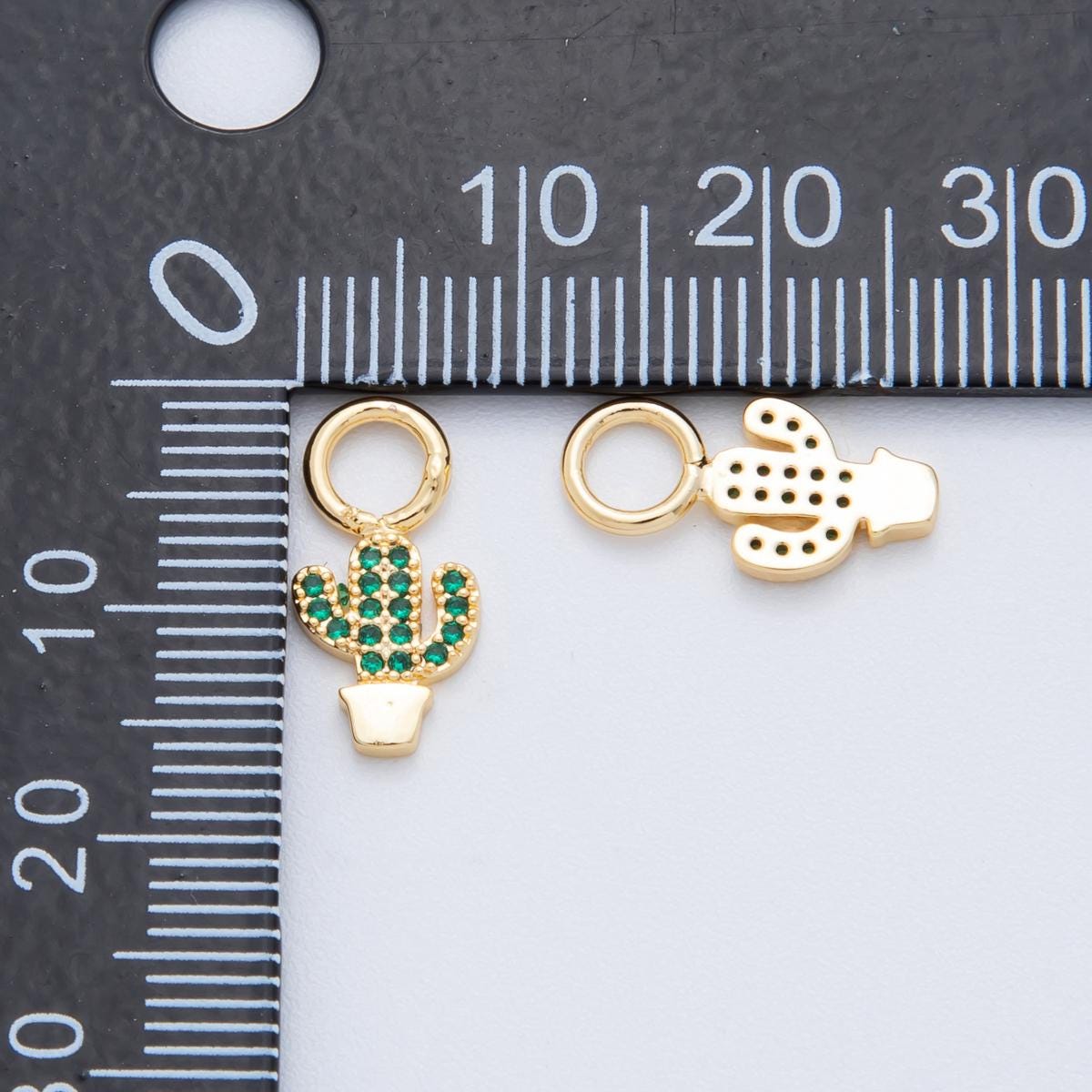 Tiny Green Cactus Hoops Dangle Charm 18k Gold Filled Succulent Charm with Large Loop for DIY Earring Jewelry Making Supply C-519