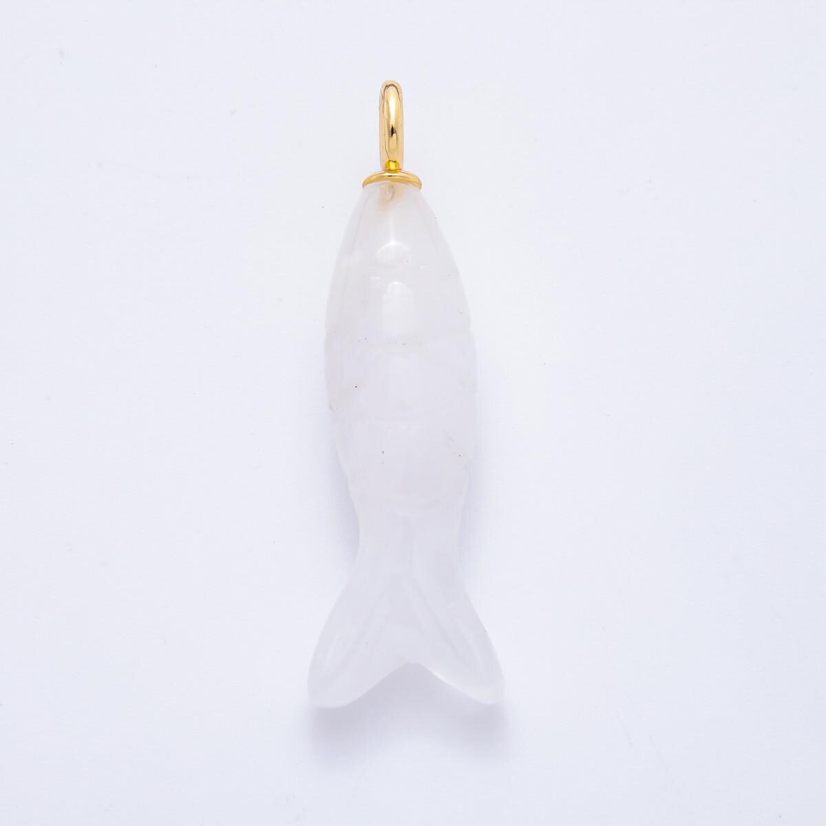 Dainty Gemstone Fish Pendant Natural Stone Sardine Fish Charm for Necklace Bracelet Jewelry Making Supply 18k Gold Filled Charm C-919