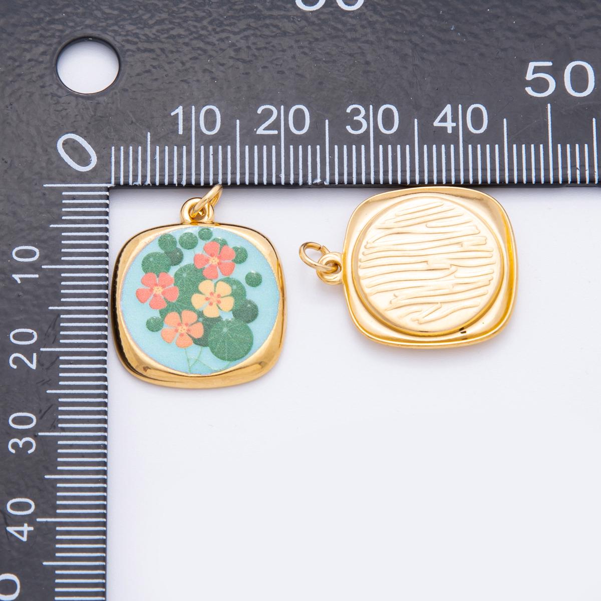 Shabby Chic Hand-Painted Enamel Flower CHARMS for necklace Bracelet Artsy Painting Floral PVD Gold Stainless Steel Tarnish Free Charm