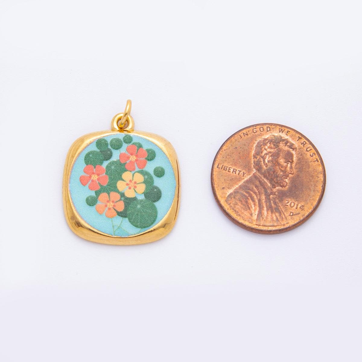 Shabby Chic Hand-Painted Enamel Flower CHARMS for necklace Bracelet Artsy Painting Floral PVD Gold Stainless Steel Tarnish Free Charm