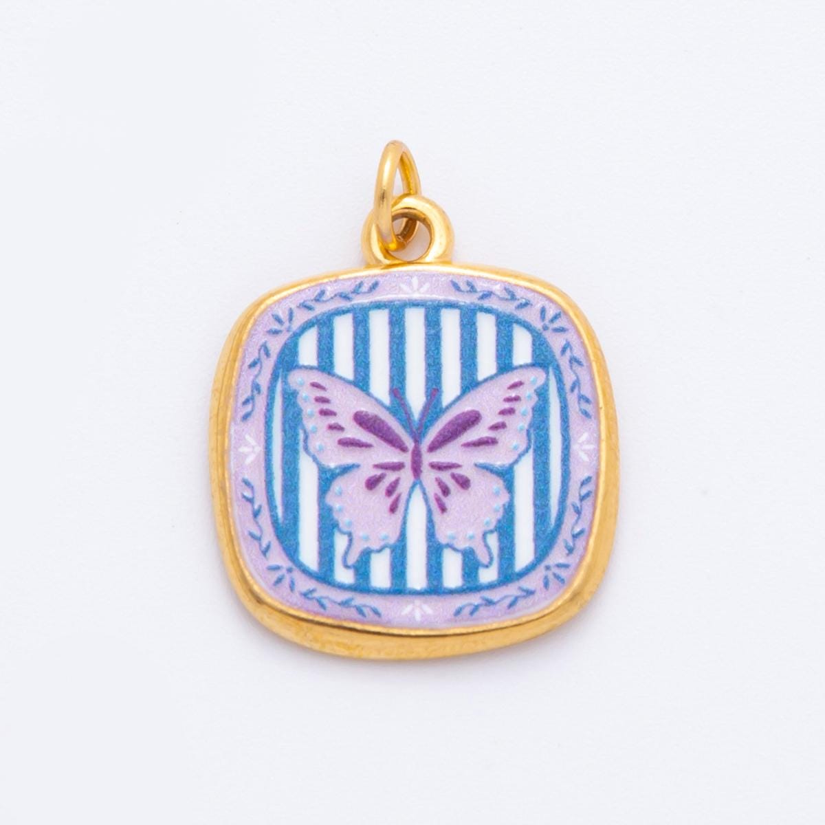 Shabby Chic Hand-Painted Enamel Flower CHARMS for necklace Bracelet Artsy Painting Floral PVD Gold Stainless Steel Tarnish Free Charm