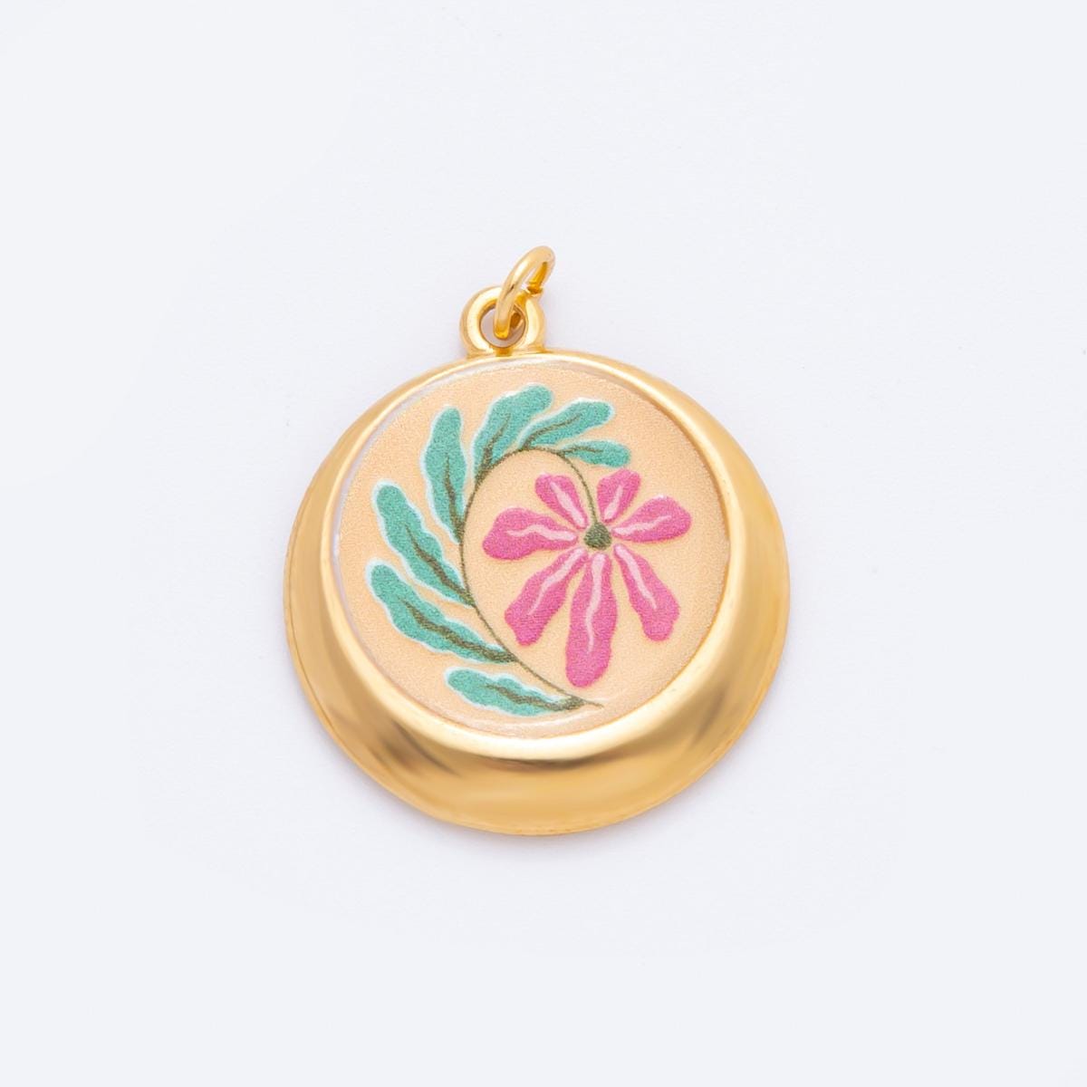 PVD Gold Round Charms Sun Face, Butterfly Flower Pendants Colorful Enamel Jewelry for Necklaces, Bracelet Supply