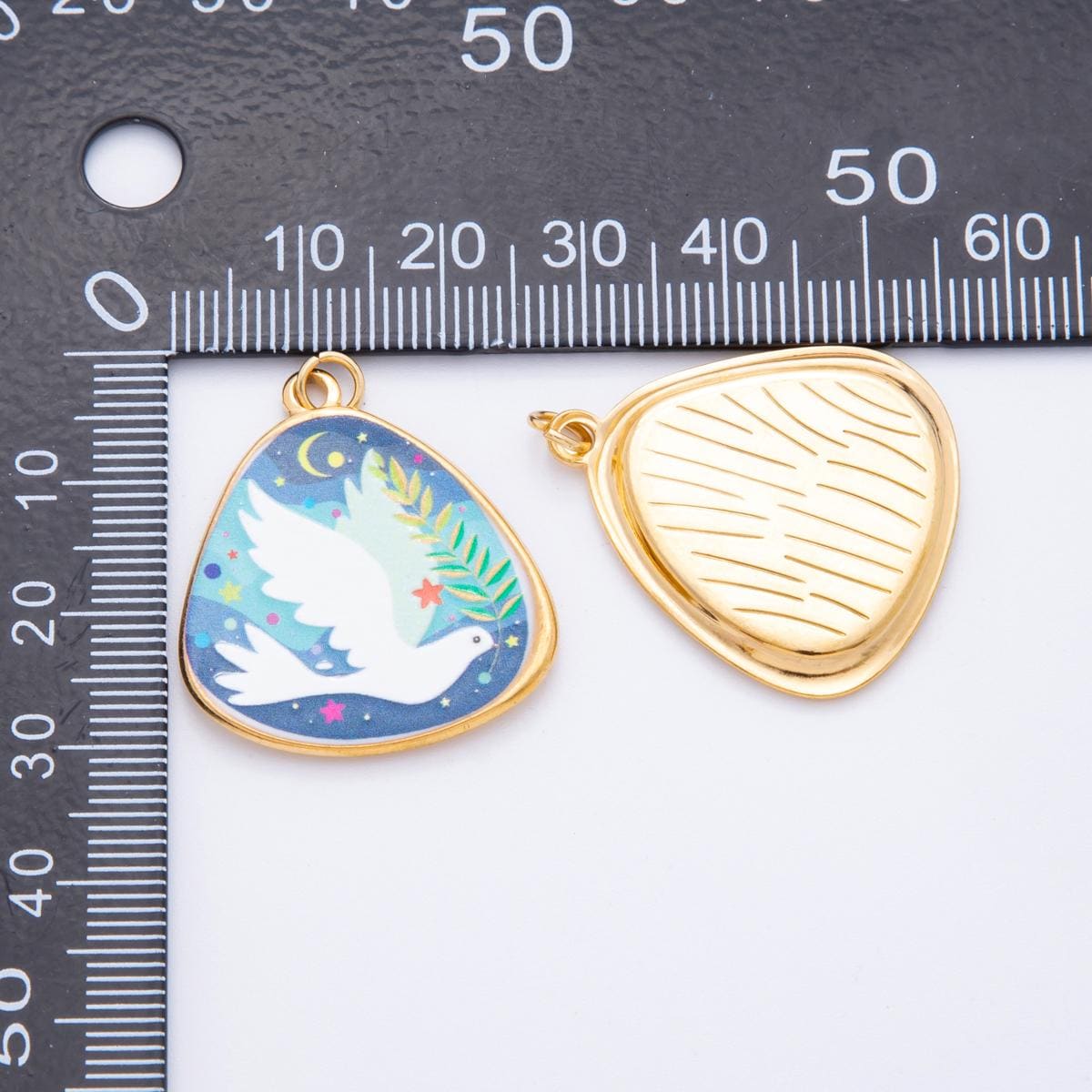 Mini Pastel Blue enamel Animal Painting Italian Amalfi Coast Inspired Jewelry Dove PVD Gold Plated Stainless STeel | j-447