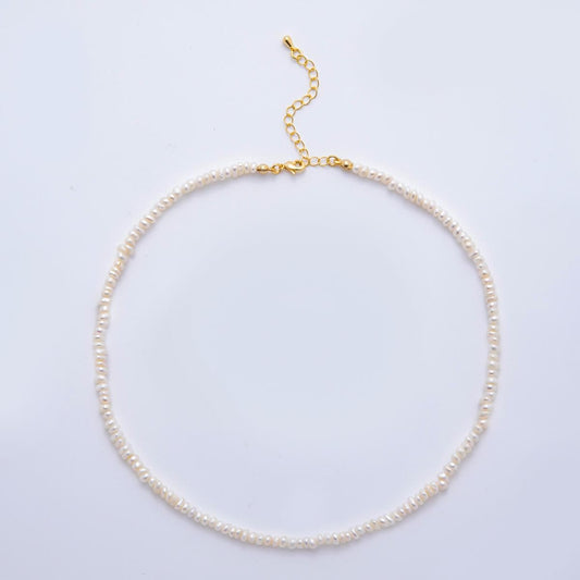 White Freshwater Rice Pearl Necklace, Gold Filled Necklace, Dainty Pearl Necklace for Women, 4mm Pearl Necklace 15 Inch WA-3475