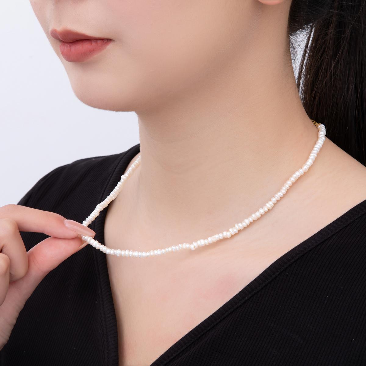 White Freshwater Rice Pearl Necklace, Gold Filled Necklace, Dainty Pearl Necklace for Women, 4mm Pearl Necklace 15 Inch WA-3475