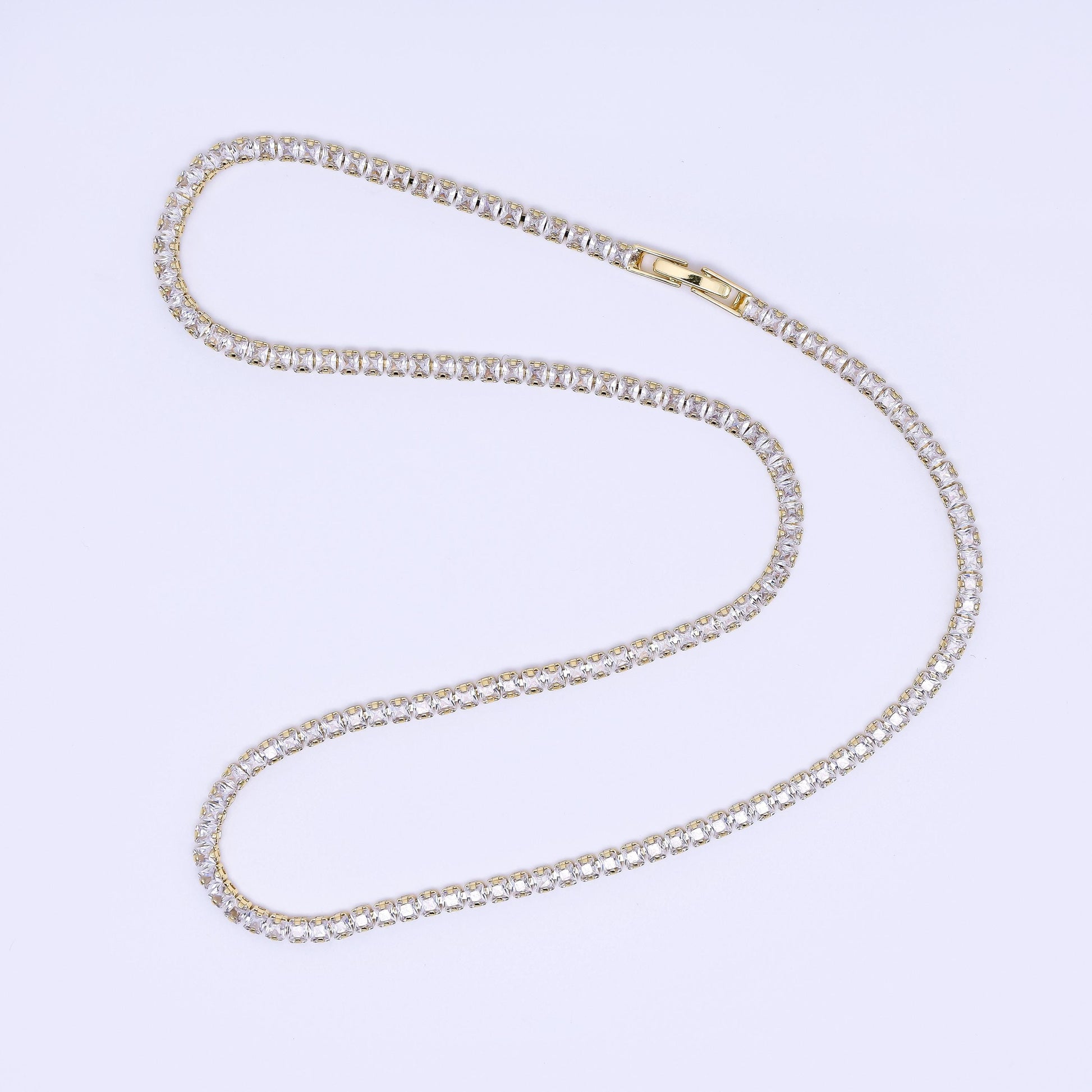Clear Square CZ Box Clasp Tennis Gold Filled CZ Necklace 17.5 Inch | WA-3341