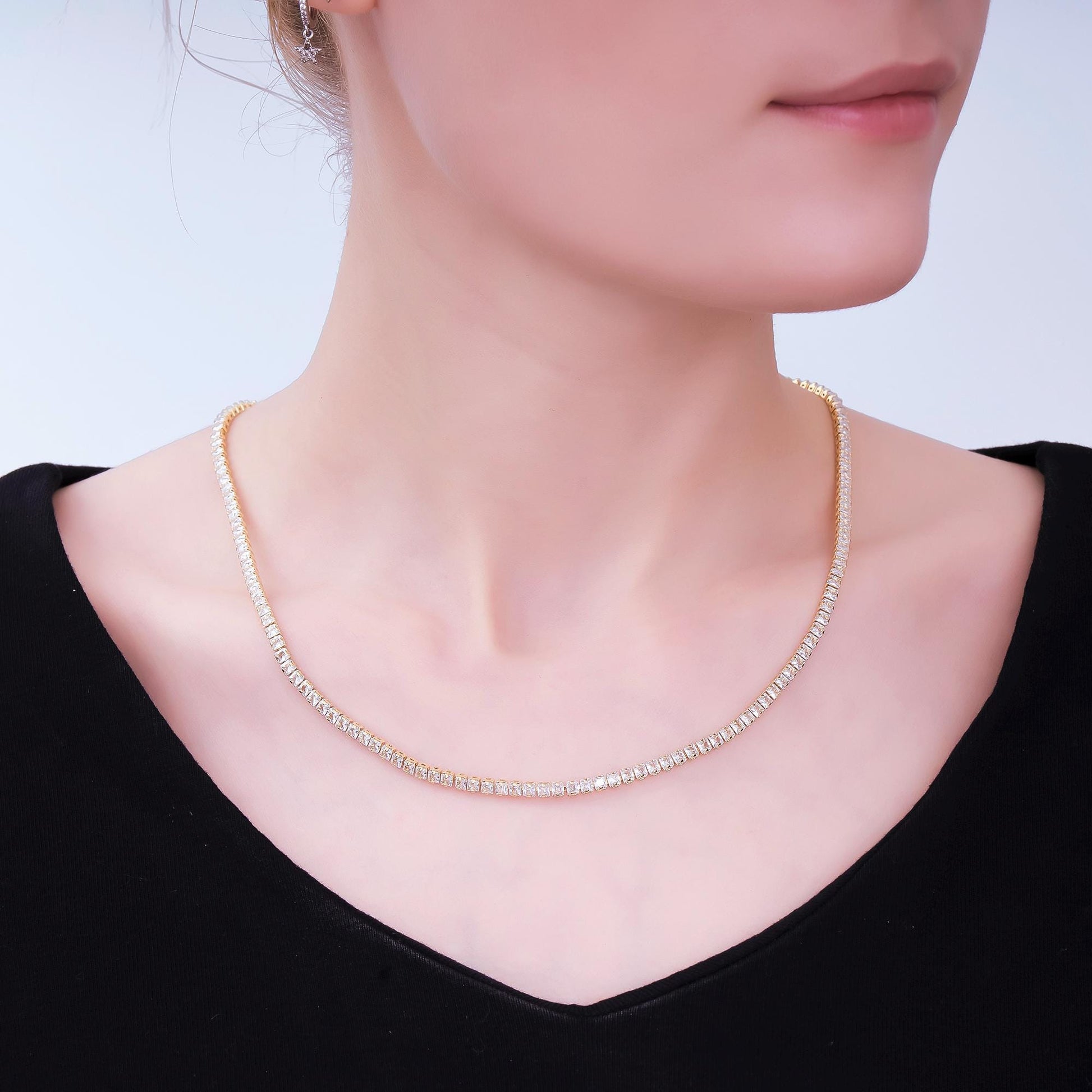 Clear Square CZ Box Clasp Tennis Gold Filled CZ Necklace 17.5 Inch | WA-3341