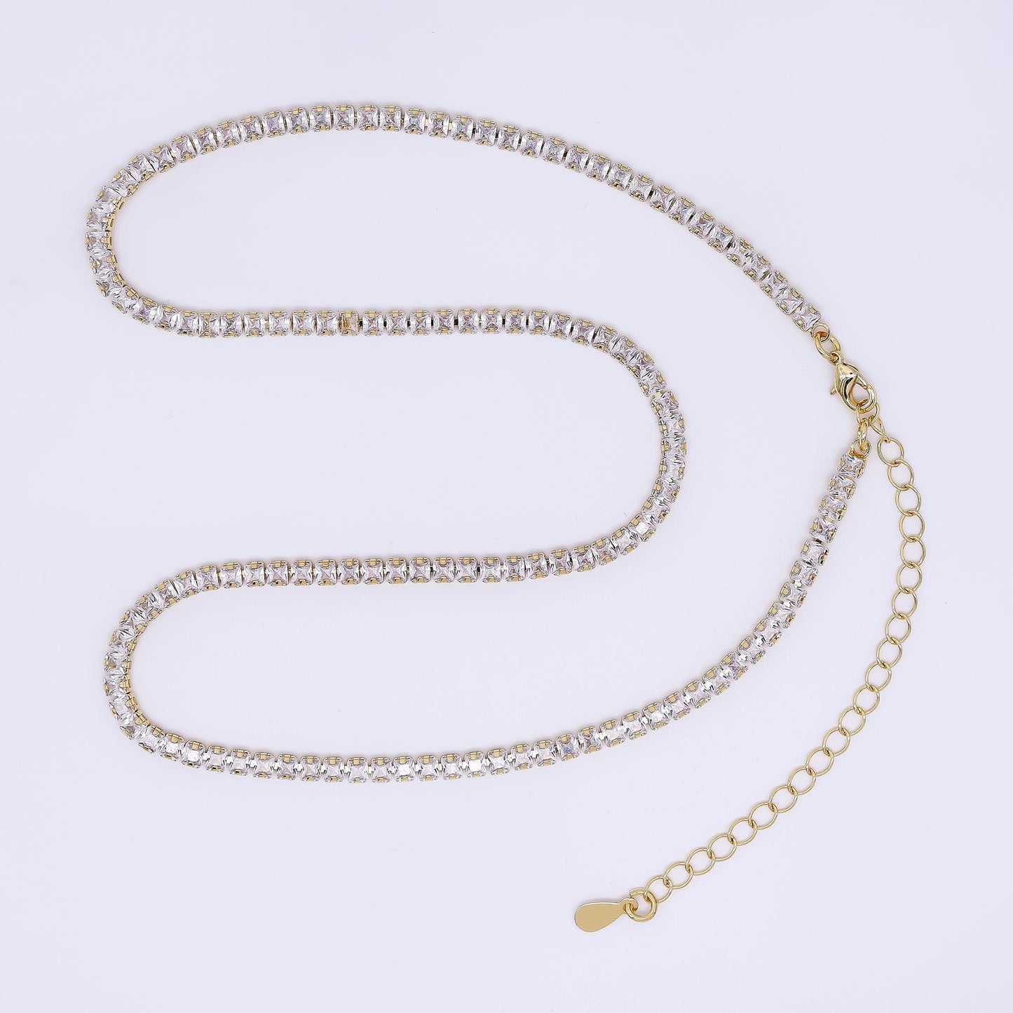 Clear Square CZ with Lobster Clasp Tennis Gold Filled CZ Necklace 16 Inch + Extender | WA-3330