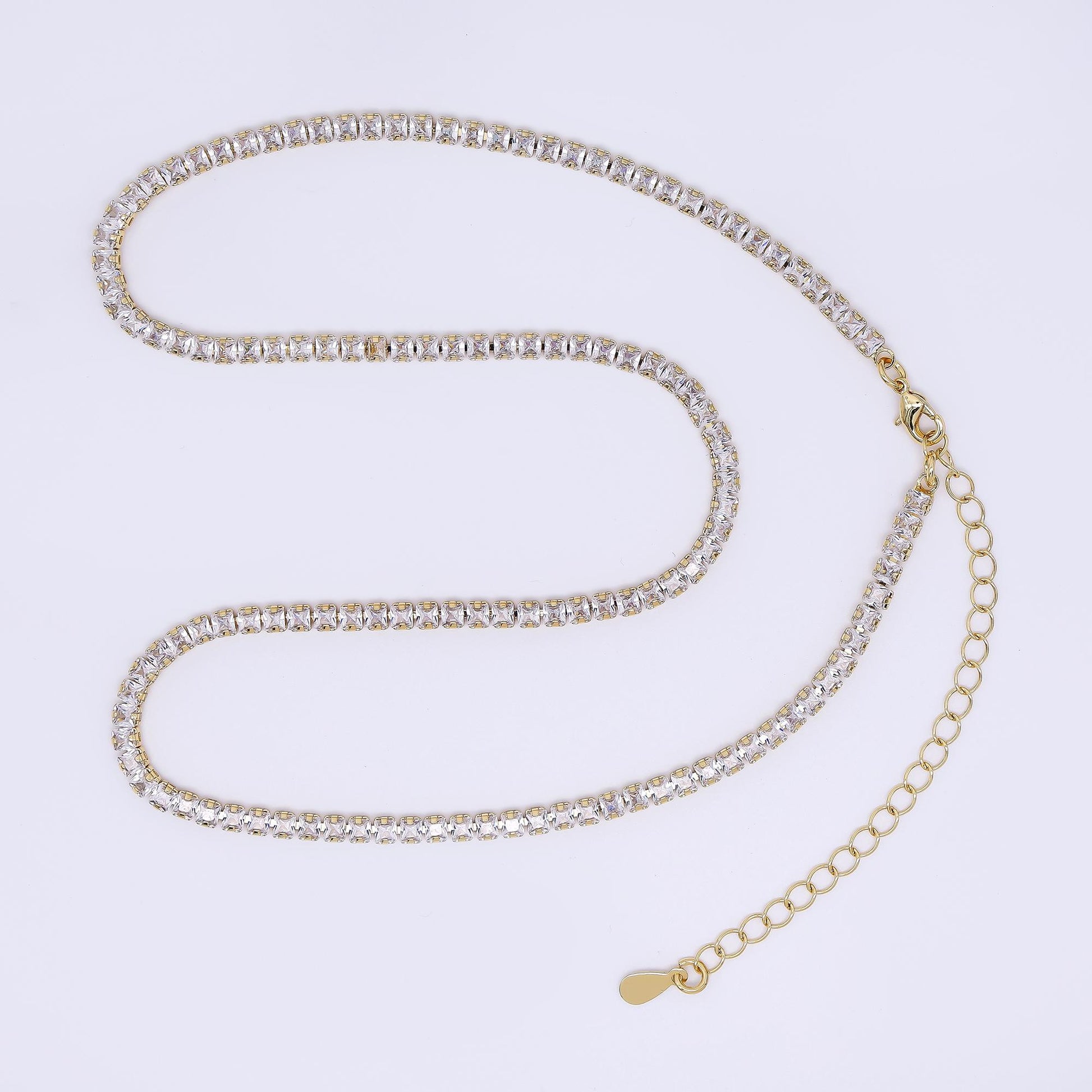 Clear Square CZ with Lobster Clasp Tennis Gold Filled CZ Necklace 16 Inch + Extender | WA-3330
