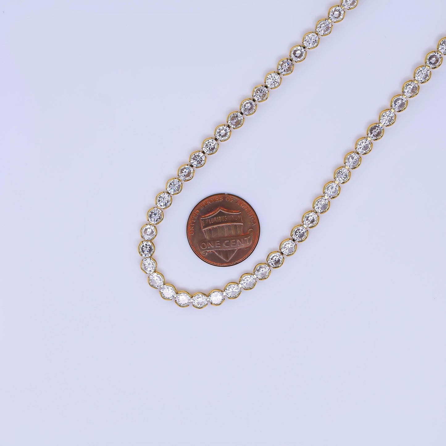 Clear Round Bezel Cubic Zirconia Tennis 16.5 inch Gold Filled CZ Necklace | WA-3768