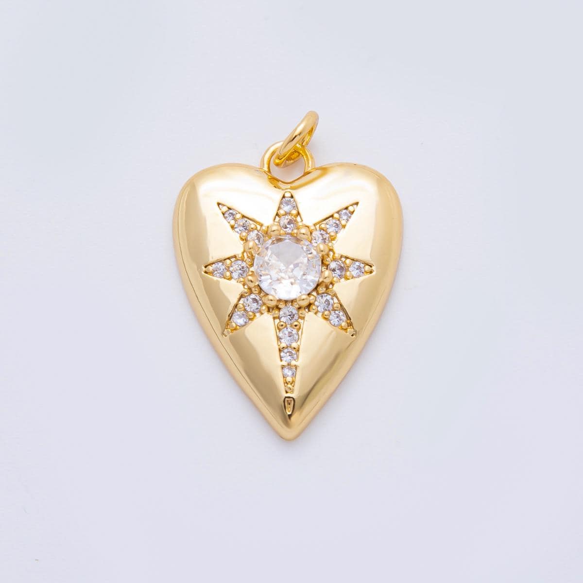 Dainty Gold Heart Charm with CZ North Star Celestial Jewelry Pendant 18K Gold Filled Findings AF-1315