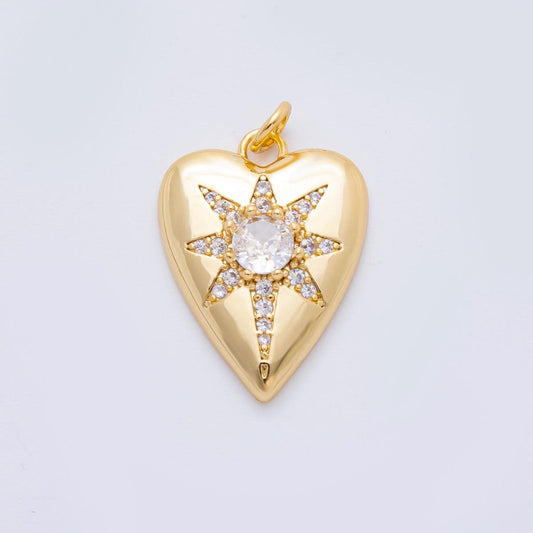 Dainty Gold Heart Charm with CZ North Star Celestial Jewelry Pendant 18K Gold Filled Findings AF-1315