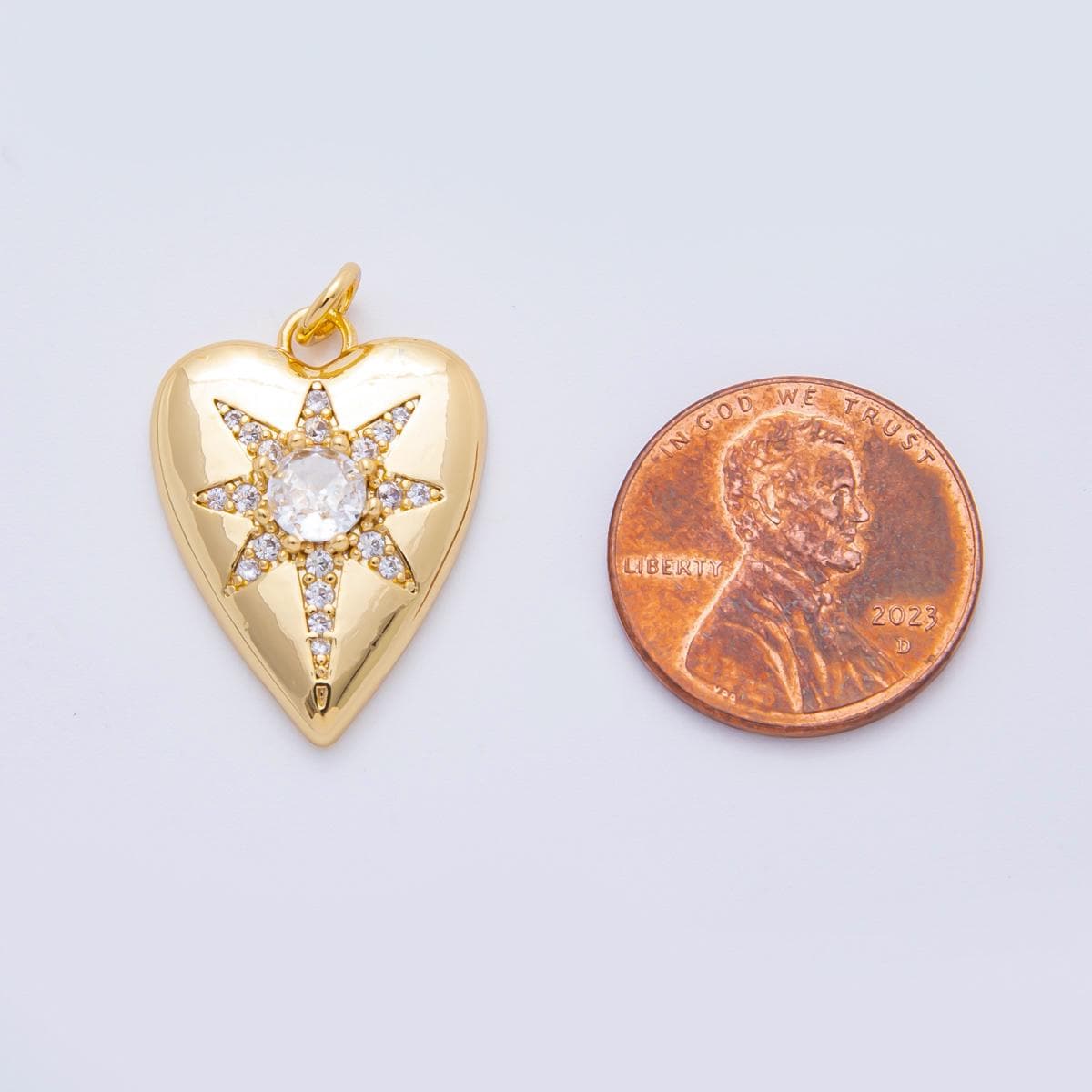 Dainty Gold Heart Charm with CZ North Star Celestial Jewelry Pendant 18K Gold Filled Findings AF-1315