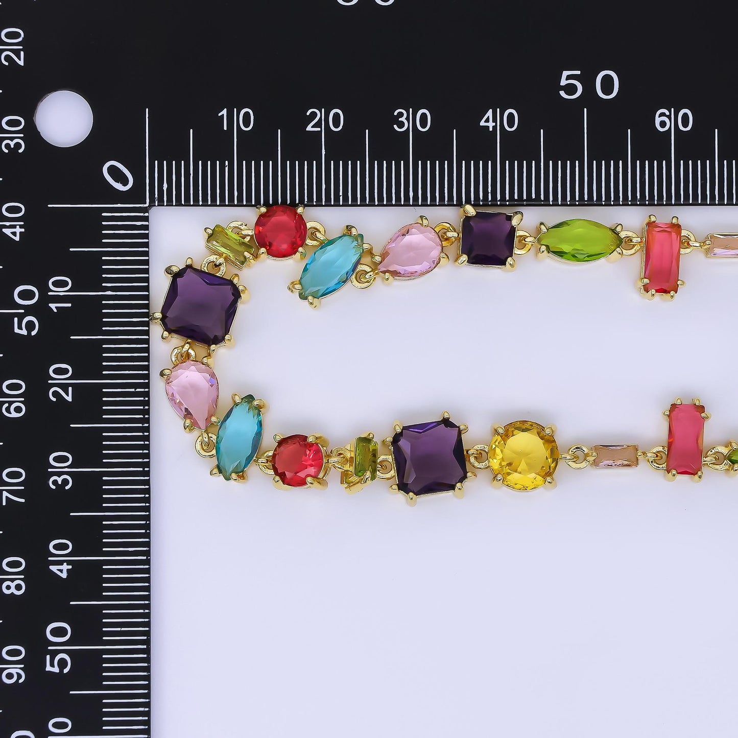 Gold necklace colorful rectangle cz necklace + extender | wa-02556