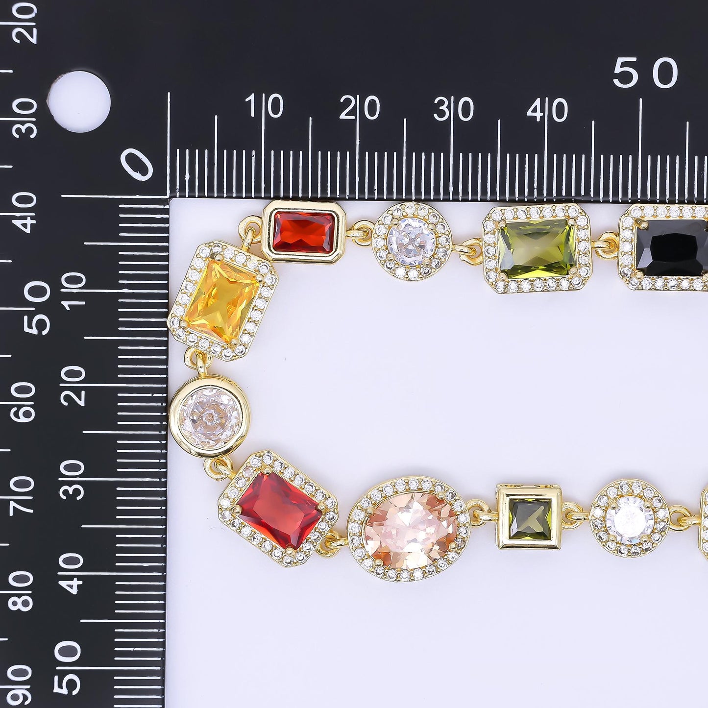 Gold necklace colorful rectangle cz necklace + extender | wa-02556
