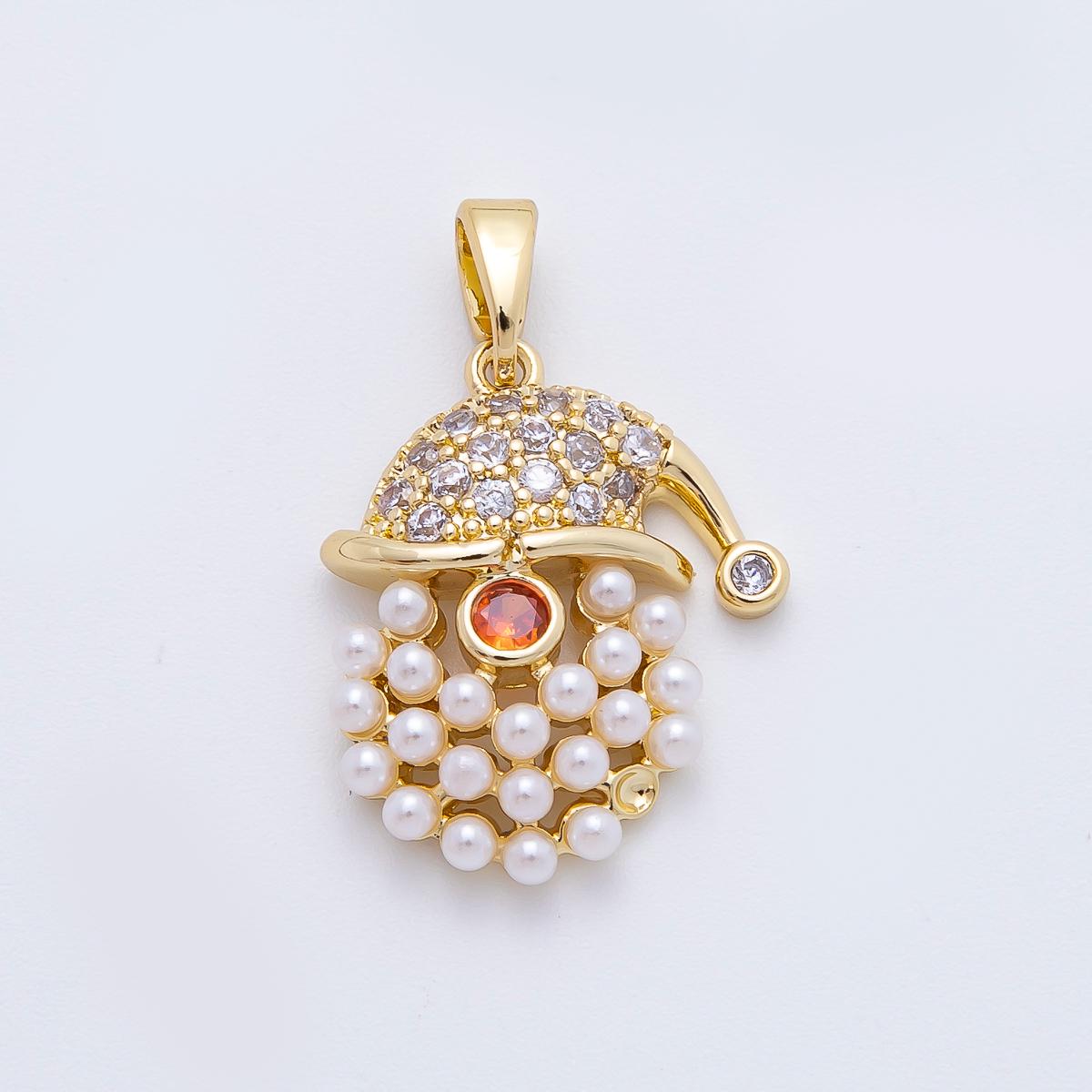 Dainty Santa Clause Charm micro paved cz dainty 18k gold filled Pearl Bread for Christmas holiday season greetings pendant | AF-1143