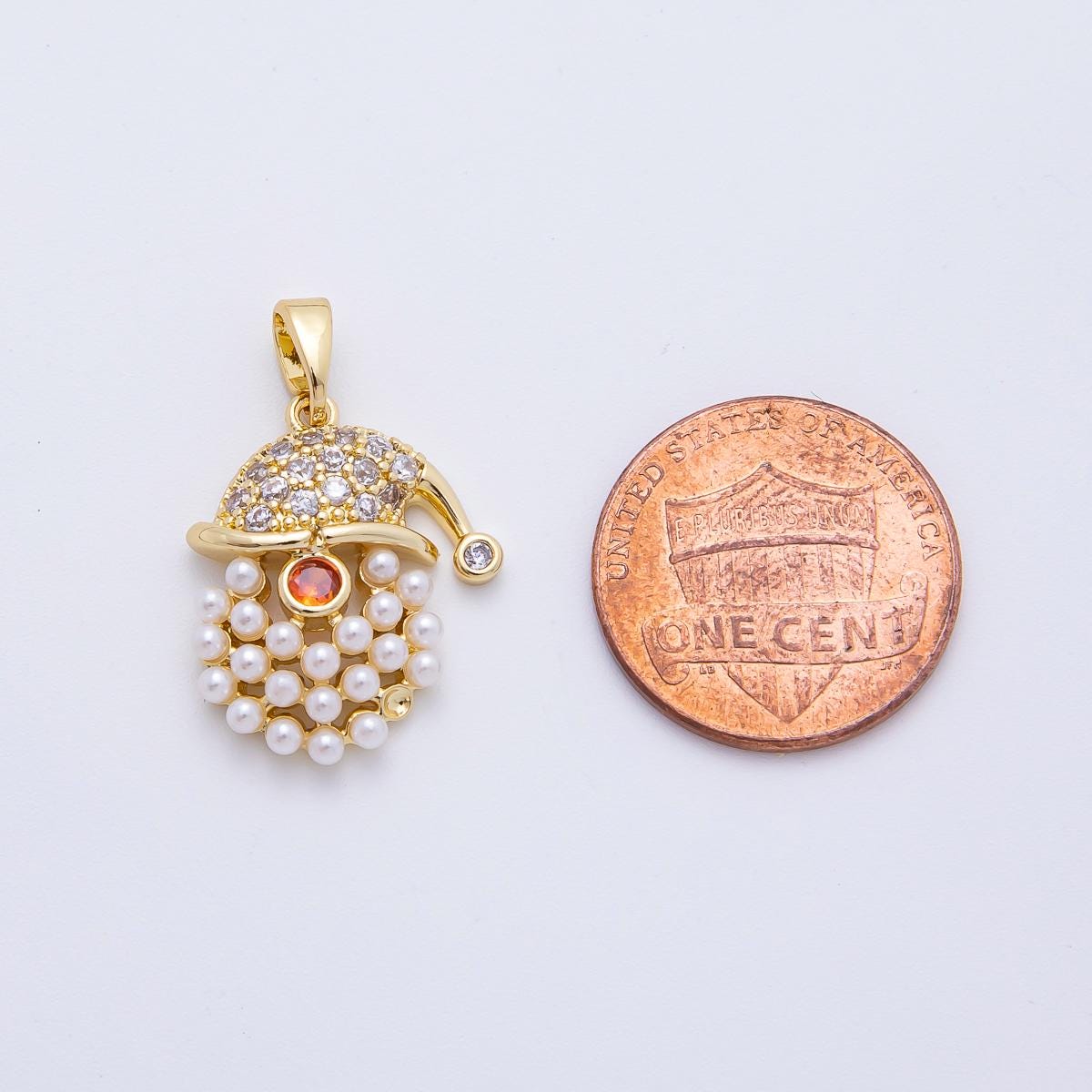 Dainty Santa Clause Charm micro paved cz dainty 18k gold filled Pearl Bread for Christmas holiday season greetings pendant | AF-1143