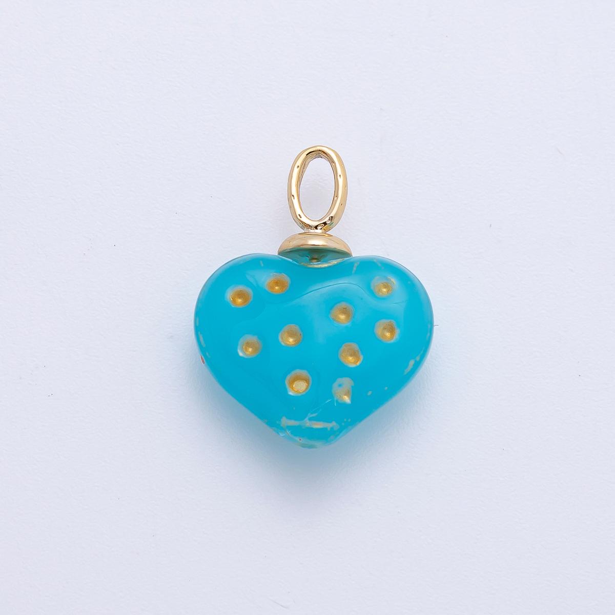 Dainty Blue Czech Glass Beads Heart Charm pendant miniature gold Love charm for Valentine necklace jewelry supply AF-A1349
