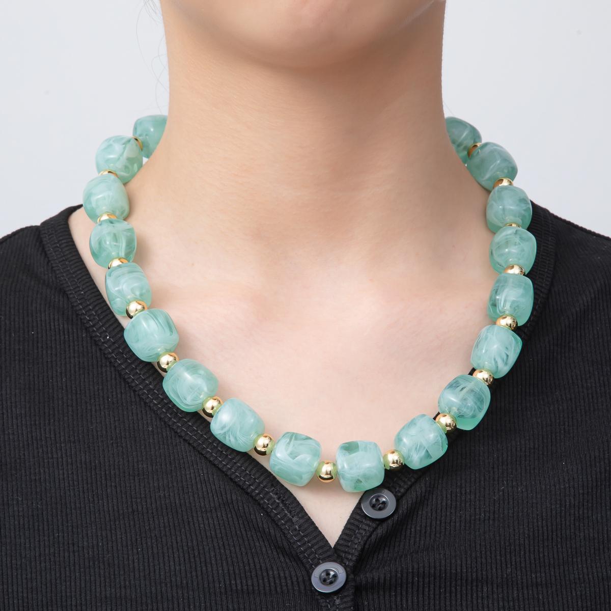 Chunky 8mm Gemstone Bead 19.6 Inch Handmade 18K Gold Filled Clusted Beaded Necklace | WA-3484