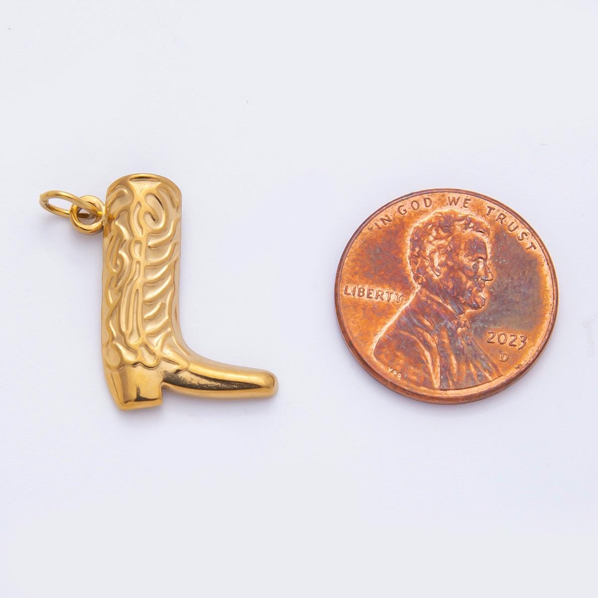 PVD Gold Stainless Steel Texas Artisan Engraved cowboy boots shoes charm in gold | C-070