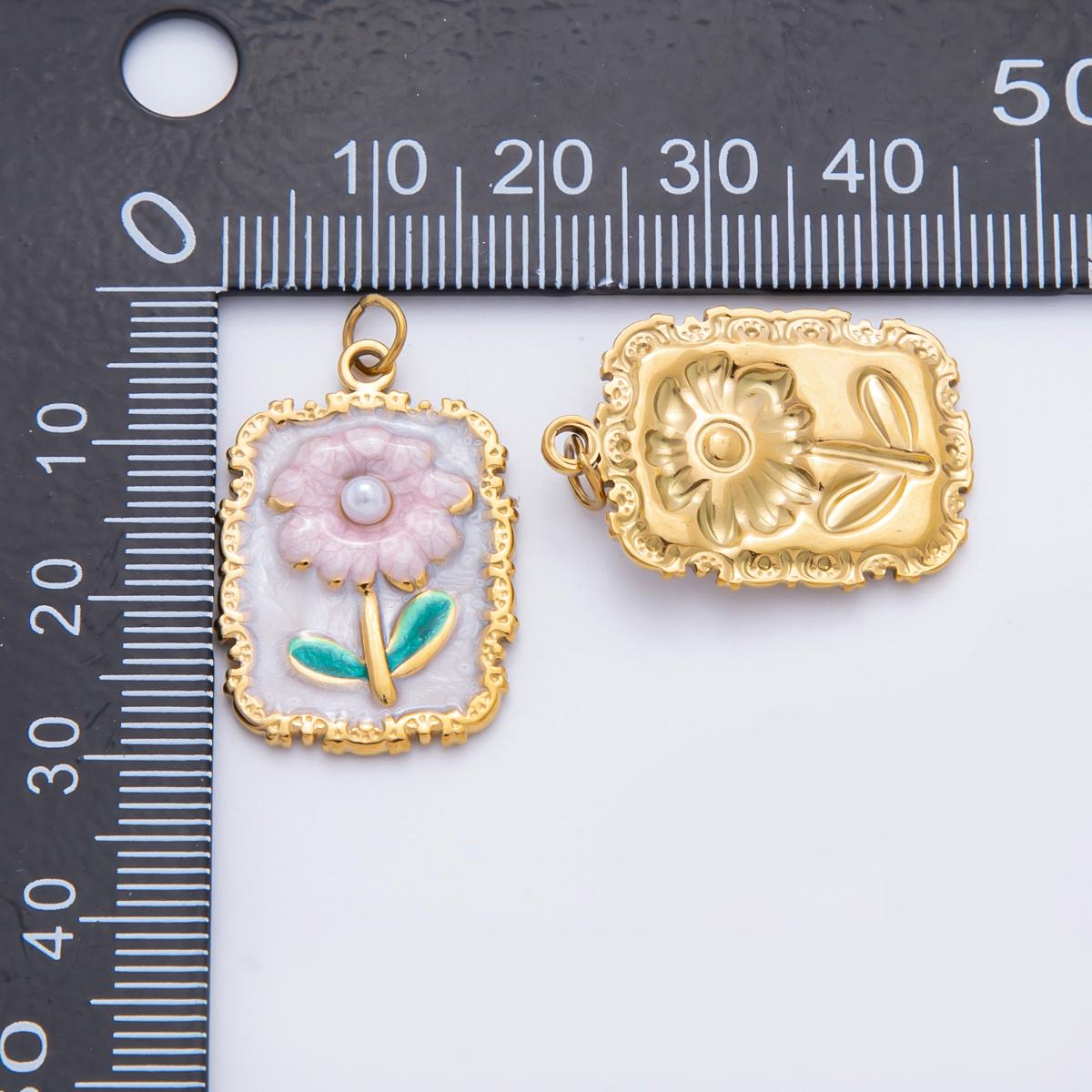 Stainless steel gold Flower Charm necklace pendant Pink Daisy Floral charm for Charm Necklace Bracelet Supply C-095
