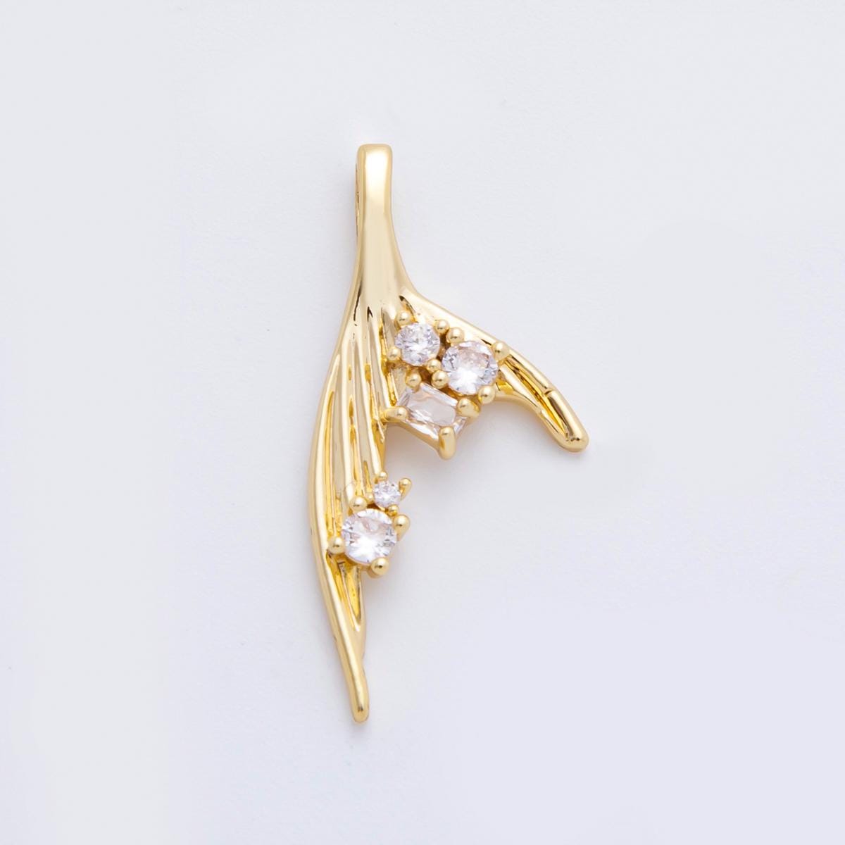 Mermaid Tail Gold Charms 18K Gold Filled Pendant CZ Micro Pave Mermaid Charm Bracelet Necklace for DIY Jewelry Making Supply AF-1106