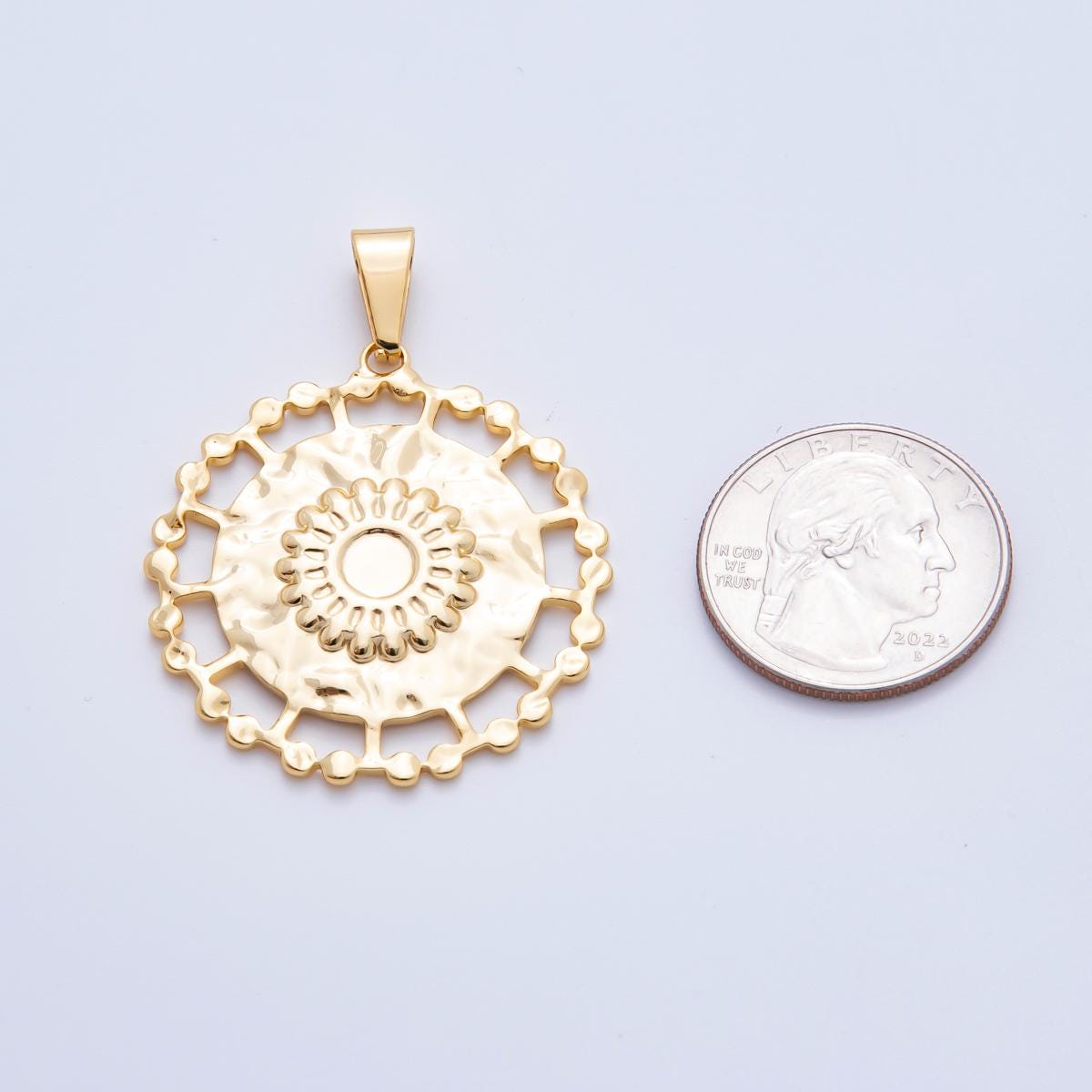 Big Sun Medallion Pendant PVD Gold Stainless Steel Celestial Jewelry Charm for Statement Necklace | P-759