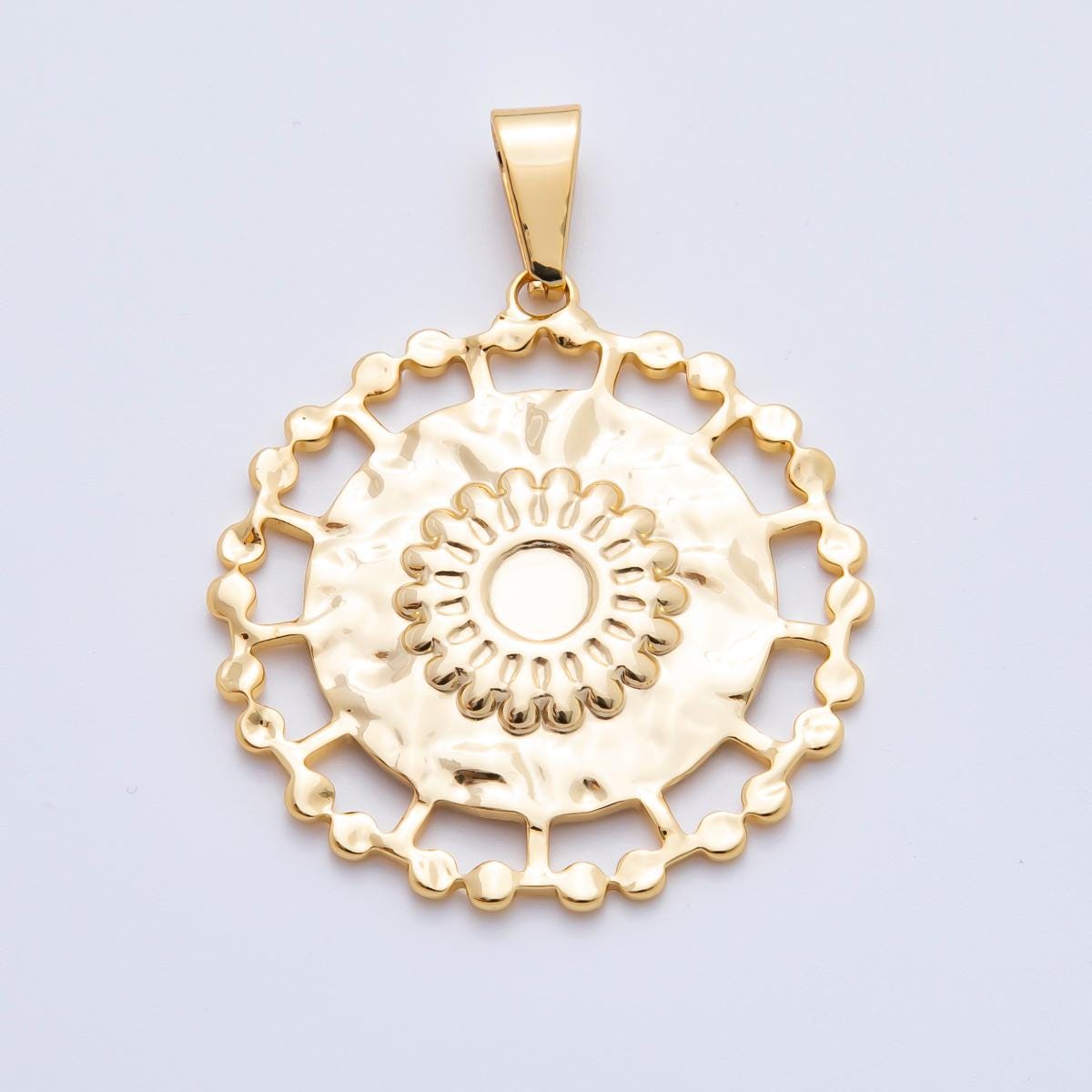 Big Sun Medallion Pendant PVD Gold Stainless Steel Celestial Jewelry Charm for Statement Necklace | P-759
