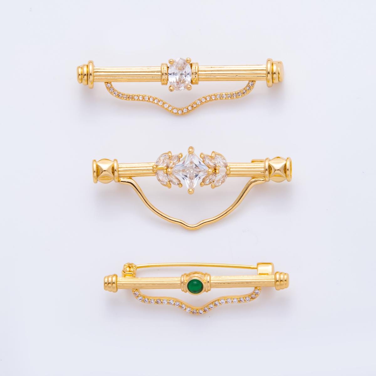 18K Gold Filled 42mm Cubic Zirconia Stone Fancy Safety Pin Brooch Bag Charm Finding | z-1235